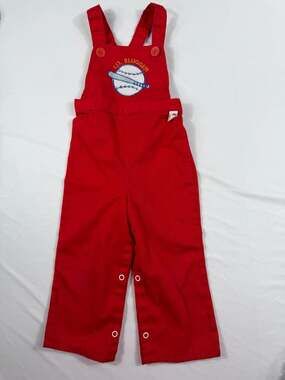 Vintage Garanimals Lil' Slugger Embroidered Red Baby Overalls